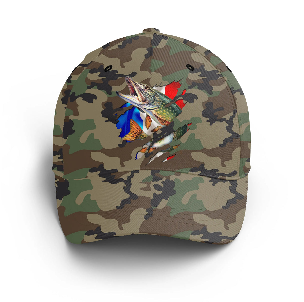 Alpenext - Casquette Pêcheur, Pêche du Brochet, Cadeau Original Fans de Pêche, Motifs Camouflage, Drapeau France - CT01072216