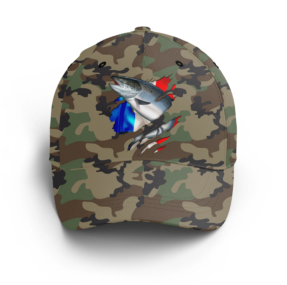 Alpenext - Casquette Pêcheur, Pêche du Saumon, Cadeau Original Fans de Pêche, Motifs Camouflage, Drapeau France - CT01072224