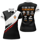 Polo pétanque femme noir Passion Bouliste design tendance dos prénom manche logo torse personnalisé