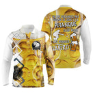 Polo pétanque jaune doré variante coloris texture bière conviviale design bouliste apéritif