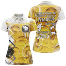 Polo pétanque jaune doré vue dos message ne me dérangez pas apéro silhouette joueur verres bière