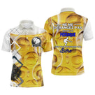 Polo pétanque jaune doré et blanc texture bière mousseuse silhouette joueur message ne me dérangez pas bière
