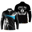Polo de golf manches longues unisexe noir bleu ciel lettrage J'peux Pas J'ai Golf pour parcours frais