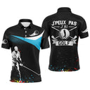 Polo de golf personnalisé homme noir avec accent bleu ciel silhouette golfeur et lettrage J'peux Pas J'ai Golf