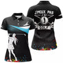 Polo de golf femme noir bleu ciel silhouette golfeuse lettrage humoristique coupe ajustée féminine