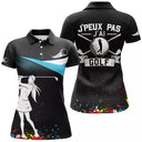 Polo de golf femme noir bleu ciel silhouette golfeuse lettrage humoristique coupe ajustée féminine