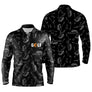 Polo de golf manches longues unisexe noir sacs de clubs all-over lettrage orange parcours frais