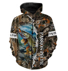 Sweat à capuche zippé pêche brochet camouflage roseau motif carnassier