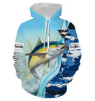 Sweat zippé pêche thon camouflage marin, prénom brodé manche, vêtement halieutique unisexe
