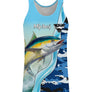 T-shirt halieutique pêche thon camouflage marin, coupe technique respirante, design bicolore blanc bleu, personnalisable