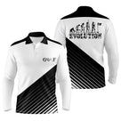 Polo golf Evolution Golfer noir blanc humour, design contrasté frise évolutionniste détournée