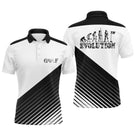 Polo golf noir blanc avec frise Evolution Golfer dans le dos et lettrage GOLF devant