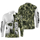 Polo de golf manches longues unisexe camouflage vert kaki et blanc crâne clubs lettrage GOLF parcours frais