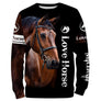 T-shirt cavalière cheval bai all-over fond noir motif cheval bai expressif Love Horse prénom personnalisé équestre