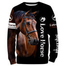 T-shirt cavalière cheval bai all-over fond noir motif cheval bai expressif Love Horse prénom personnalisé équestre