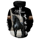 Sweat zippé cheval Frison all-over fond noir motif Frison noir bordures dorées cavalier prénom personnalisé attelage