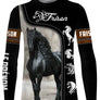 Sweat capuche cheval Frison all-over fond noir motif Frison noir cavalier dressage prénom personnalisé monture