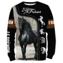 T-shirt cavalier Frison all-over fond noir motif cheval Frison race néerlandaise prénom personnalisé équestre