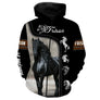 T-shirt amoureux cheval Frison all-over fond noir motif Frison noir longs crins cavalier prénom personnalisé