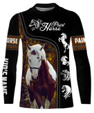 Sweat capuche cheval Paint Horse all-over fond noir motif Paint Horse blanc alezan cavalier prénom personnalisé