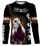 T-shirt manches longues cheval Paint Horse all-over fond noir motif Paint Horse pinto bordures dorées prénom personnalisé