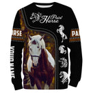 Hoodie cheval Paint Horse all-over fond noir motif Paint Horse pinto bordures dorées prénom personnalisé monture