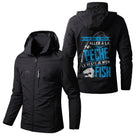 Veste pêche noire à capuche avec slogan Tant que je peux aller à la pêche, le reste je m'en fish