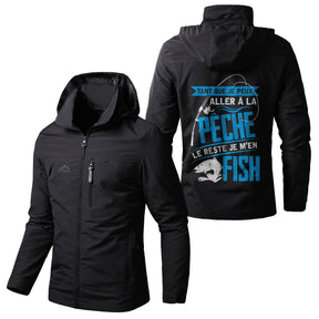 Veste pêche noire à capuche avec slogan Tant que je peux aller à la pêche, le reste je m'en fish