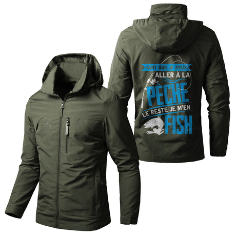 Veste Imperméable Humour Pêcheur - Tant Que Je Peux Aller À Lâ Pêche, Le Reste Je M'en Fish - CT07092357 Vert Armée