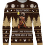Sweater Noël ours bière jacquard motifs sapins et flocons, coupe unisexe humour chasseur famille