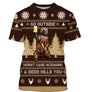 Pull Noël ours bière brun caramel avec ours buvant et lettrage Go Outside Worst Case Scenario A Deer Kills You