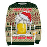 Sweat à capuche Noël Merry Drunk bière vert et jaune, design ugly christmas sweater pour amateur houblon