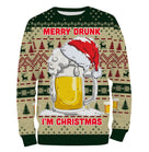 Sweat à capuche Noël Merry Drunk bière vert et jaune, design ugly christmas sweater pour amateur houblon