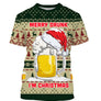 Pull Noël Merry Drunk vert sapin avec chope de bière géante coiffée bonnet Père Noël et lettrage humoristique