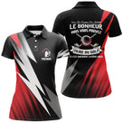 Polo de golf femme rouge feu et noir éclairs lettrage humoristique coupe ajustée féminine