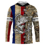 Sweat UV à capuche pêche perche drapeau France bleu blanc rouge camouflage roseau prénom personnalisé, vue de face
