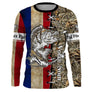 Maillot UV manches longues pêche perche drapeau France camouflage roseau prénom personnalisé