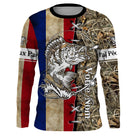 Maillot UV manches longues pêche perche drapeau France camouflage roseau prénom personnalisé