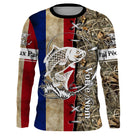 Sweat UV à capuche pêche carpe drapeau France bleu blanc rouge camouflage roseau prénom personnalisé, vue de face
