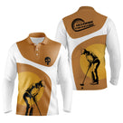 Polo manches longues golf unisexe marron terre silhouette golfeur swing soleil tissu respirant