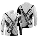 Polo manches longues golf unisexe noir blanc clubs croisés inscription Golf Club tissu technique respirant