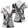 Polo golf femme noir et blanc clubs croisés inscription Golf Club coupe cintrée tissu respirant