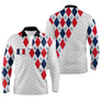 Polo golf manches longues unisexe motif argyle drapeau français, tenue de parcours élégante pour golfeur