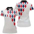 Polo golf homme femme manches courtes argyle France, design patriotique pour parcours et compétition