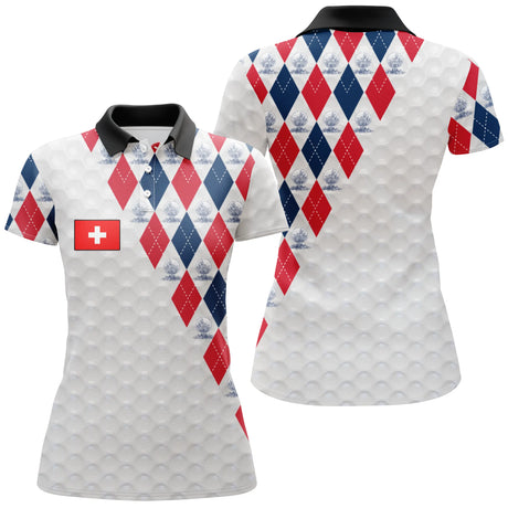 Polo de Golf Homme Et Femme, Drapeau Suisse, Cadeau Porte Bonheur Golfeur - CT10092223 - Polo Femme