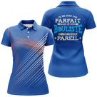 Polo pétanque homme femme manches courtes bleu humour bouliste, design auto-dérision pour club