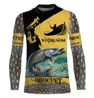 Maillot UV unisexe pêche brochet noir jaune motif all-over carnassier pour pêcheur AAPPMA