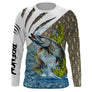 T-shirt manches longues pêche brochet vert eau, design halieutique personnalisable au prénom