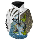 Anti-UV à capuche pêche brochet protection solaire, motif carnassier et prénom pour pêcheur