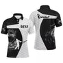 Polo golf homme noir profond silhouette golfeur swing entourée flamme fumée blanche typographie GOLF coupe ajustée